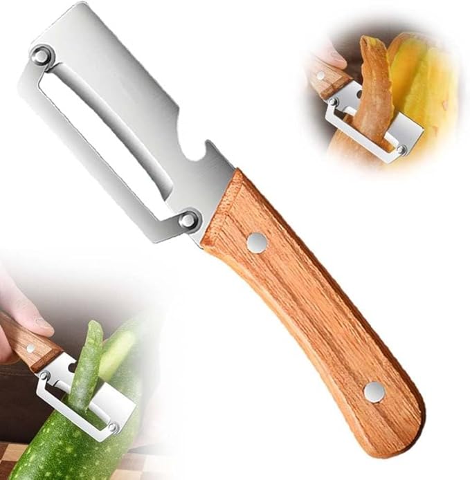 Multi-Functional Vegetable Peeler for Kitchen, 2026 New Wooden Handle and Bottle Opener with Ultra-Sharp Stainless Steel Blade, For Vegetables or Fruits that Need to Be Peeled (1 PCS)
