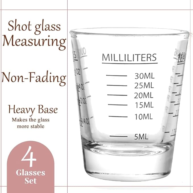 Shot Glass Measuring Cup | Non Fading Set of 4 | Bar Bartender Accessories, Jigger for Bartending