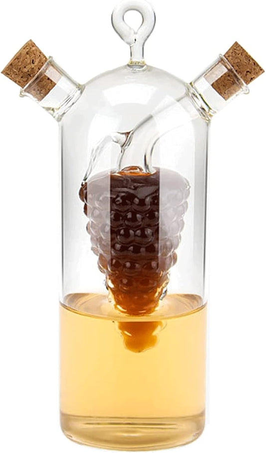2 in 1 Olive Oil Vinegar Dispenser Cruet, Clear Glass Vinegar and Oil Bottles, Double Pourer Spout Oil Dispenser Bottle for Kitchen Cooking Container
