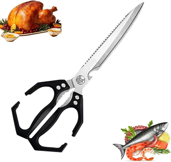 Extended Blade All Purpose Heavy Duty Kitchen Shears for Cooking BBQ, Ergonomi Roast Food Cutting Scissors Dishwasher Safe