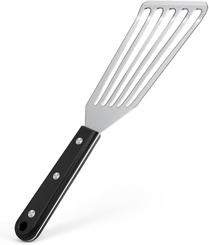 Newness Metal Fish Turner Spatula Stainless Steel for Kitchen Use, Small Griddle Egg Spatula, Flexible, Polished Metal, Corrosion Resistant, Kitchen Slotted Turner with Thin Edge Ideal for Turning,11"