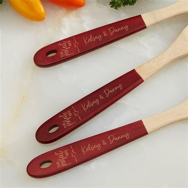 Personalization Universe The Perfect Mix Personalized Red-Handled Bamboo Cooking Utensils- 3pc Set