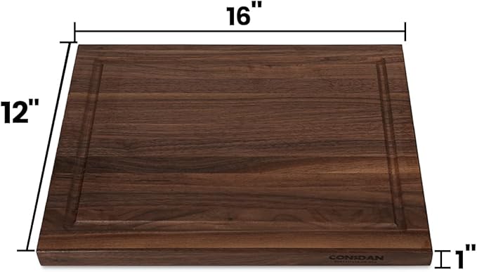CONSDAN Walnut Cutting Board for Kitchen, USA Grown Hardwood, 16 x 12, with Invisible Inner Handle, Prefinished with Food-Grade Oil, Suitable for Kitchen Edge Grain, 1" Thick
