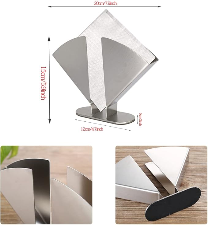 Silver Napkin Holder - Stainless Steel Napkin Holders for Tables - Modern Serviette Holder -Dining Table Napkin Holders for Kitchen Perfect for Outdoor Events