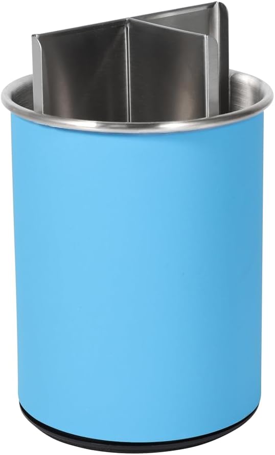 Stainless Utensil Holder 360° Rotating 6.5X5.25 Inch Utensil Crocks for Kitchen Counter with Removable Divider Bright