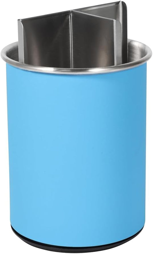 Stainless Utensil Holder 360° Rotating 6.5X5.25 Inch Utensil Crocks for Kitchen Counter with Removable Divider Bright