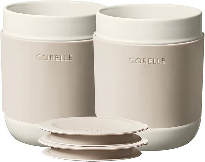 Corelle Stoneware 4-Pc Tumbler Set of 2 with Lids, Handcrafted Artisanal Travel Mug, Solid Glaze Stoneware, 13-1/2-Oz Travel Coffee Mug Set, Navy