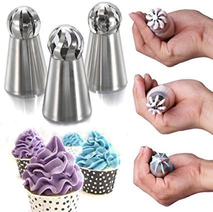 Russian Piping Tips Set, Airlxf 6PCS Stainless Steel Icing Piping Nozzles Tips Cake Cupcake Decorating Supplies Kit Flower Frosting Tips DIY Icing Piping Tips for Cake Decorating (6PCS)