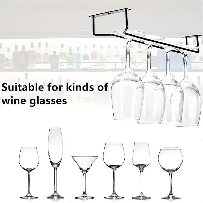 2 Pack Black Wine Glass Rack, 14 Inch Under Cabinet Stemware Holder, Wall Mounted Iron Wine Glass Hanging Rack for Shelf, Kitchen, Bar, Wine Cellar Storage, Organizer, Display