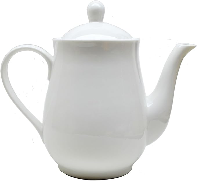 White Porcelain Teapot, Big Tea Pot Coffee Tea Water Pot Vintage Ceramic Gooseneck Kettle (49oz)