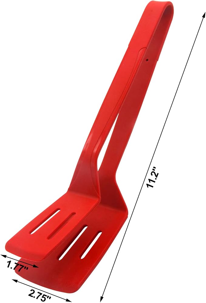 Silicone Cooking Tongs, Premium Stainless Steel Silicone Barbecue Clamp, Multipurpose BBQ Clamp Spatula for Gripper Bread Clip, Fried Steak Clamp, Flipping Fish, Toast Salad Tongs, Red（11 Inch）