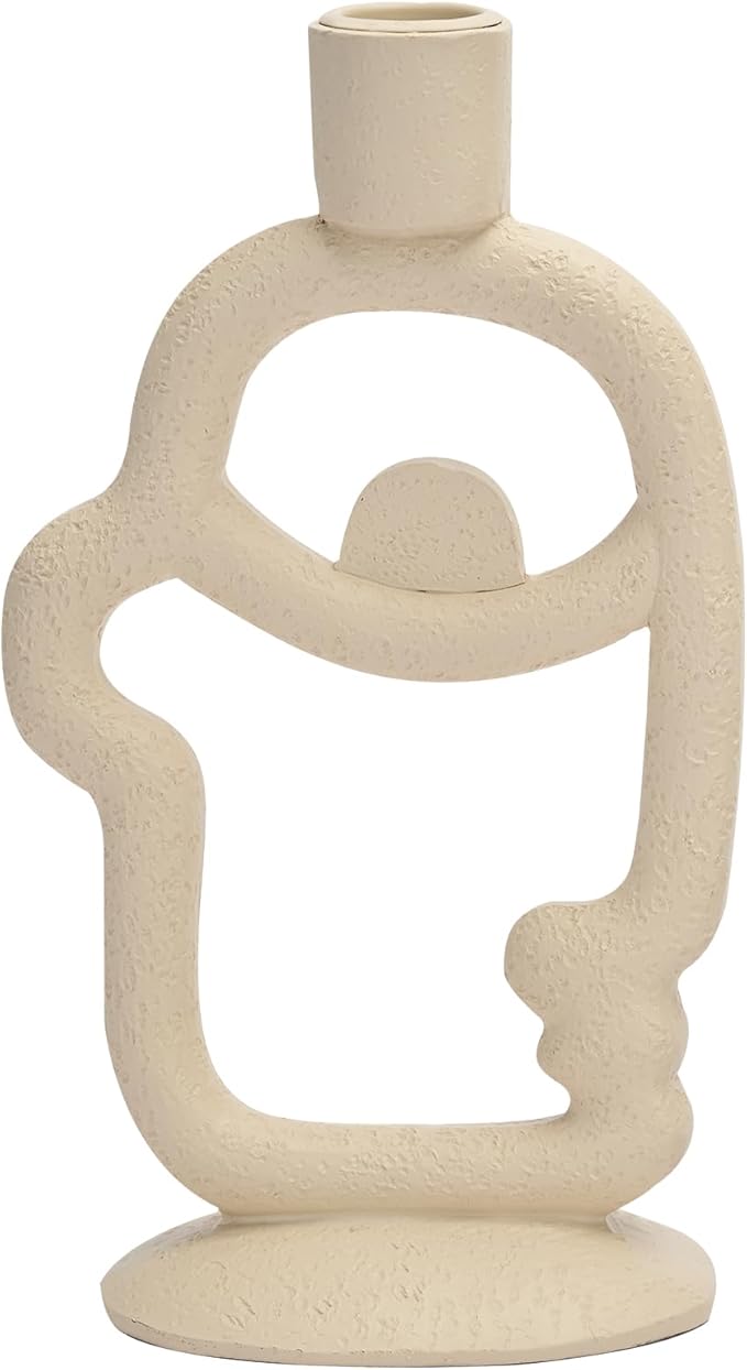Face Decorative Taper Candle Holder - Modern Abstract Creative Face Candlestick Holder for Table Centerpiece, Beige Medium Candle Sticks Holder Decor for Home Dinning Party Birthday Housewarming Gifts