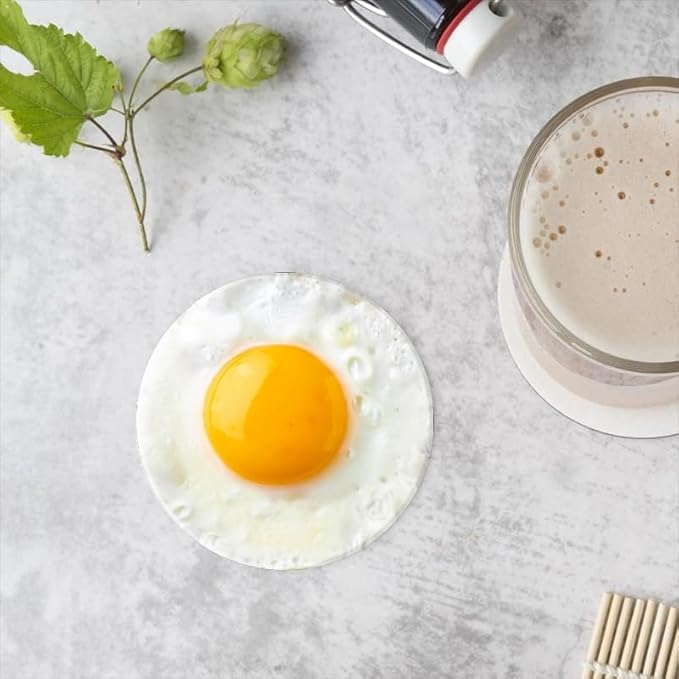 Ceramic Drink Coasters Absorbent Set of 1, Fried Egg Round Anti Slip Modern Cup Coasters for Desk Kitchen Office Housewarming Hostess Gifts (4 * 4 Inch)