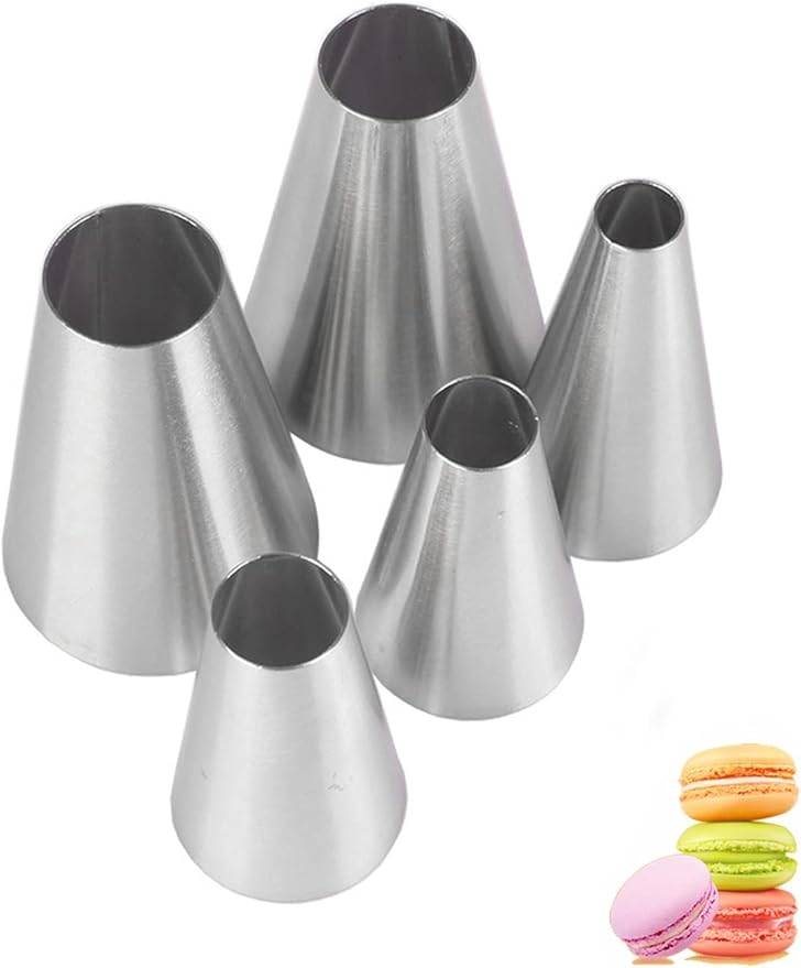 Macaron Piping Tips Set,Large Round Icing Tips,Round Frosting Tips Cream Icing Nozzles for Cupcakes Cookies Cake Baking Supplies,5 Pcs