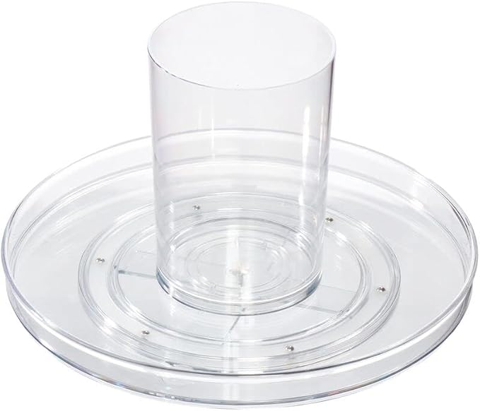 iDesign The Sarah Tanno Collection 11" Lazy Susan Spinning Cosmetic Organizer with Removable Cup, Clear/White