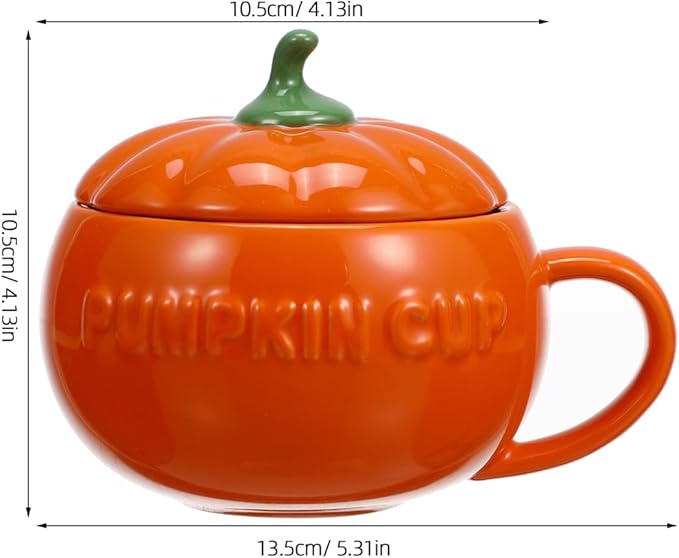 DOITOOL Halloween Pumpkin Mugs Set of 2 Ceramic Coffee Cups with Handle 5.31 Inch Pumpkin Shape Mugs for Coffee Milk and Hot Drinks