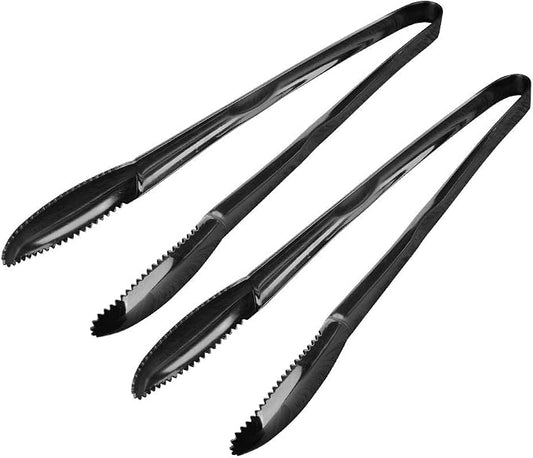 Stainless Steel Cooking Tongs for Frying, 9 Inches Serving Tongs Appetizers Charcuterie with Teeth for Parties, Food Tongs Kitchen Tongs for Nonstick Cookware, Set of 2 (Black)
