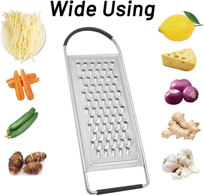 1 Pack Professional Cheese Grater - Handheld Flat Coarse Stainless Steel Graters for Kitchen - Food Grater with Anti-Slip Handle for Chocolate, Potato, Vegetable, Butter （Silver）