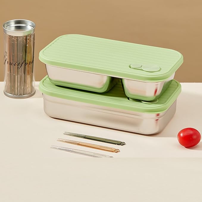 Stainless Steel Snack Containers Individual Household Food Container,Reusable Divided Food Storage Condiment Containers with Lids - Food Lunch Meal Prep Box for Travel Camping (2 Compartment)