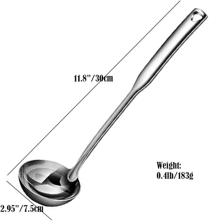 Siaiqiang Soup Ladle,11.8 Inch 18/10 Stainless Steel Heavy Duty Large Gravy Ladle,Kitchen Accessories for Stirring,Soups,Cooking,Sauces,Chili,Stew(1pack)