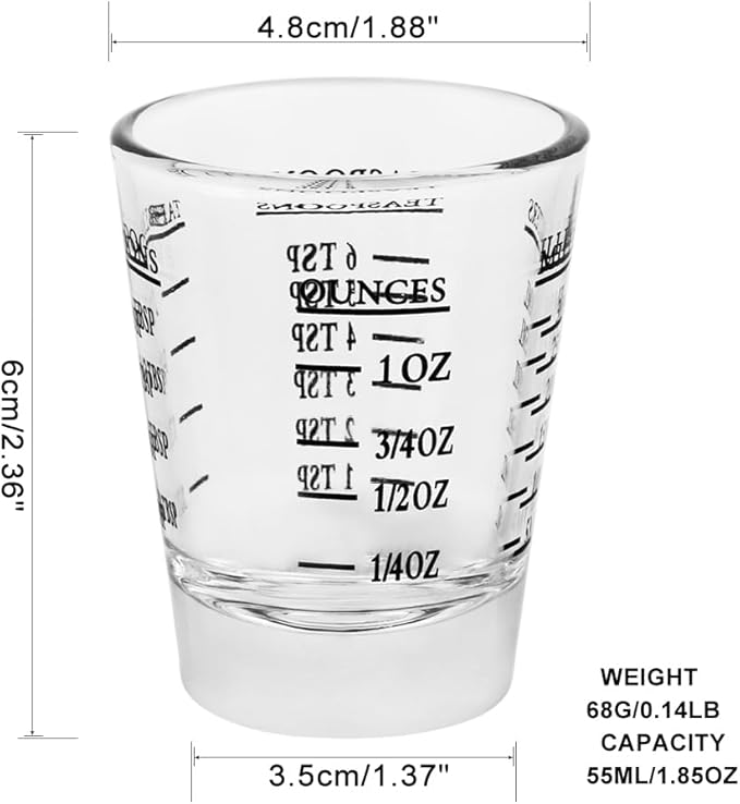 Set of 6 Black Shot Glasses - Heavy Glass, Perfect for Measuring Espresso, Wine, and More 26-Incremental Measurement 1oz, 6 Tsp, 2 Tbs, 30ml (6, Black)