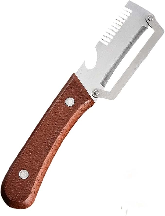 Multi-Functional Vegetable Peeler for Kitchen, Stainless Steel Blade with Wooden Handle and Bottle Opener, Scallion Shredder, Kitchen Tool for Fruit Veggie (1 PCS)