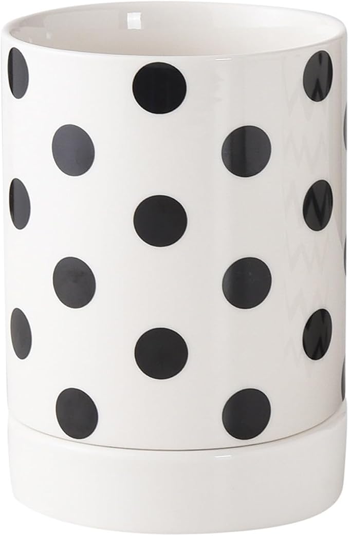 Dxcaicc Ceramic Kitchen Utensil Holder, Countertop Utensil Crock, Multiple Drain Holes, Polka Dot Pattern