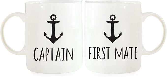 Andaz Press Funny Couples 11 oz Ceramic Coffee Mugs, Captain, First Mate, His and Hers Mugs Set of 2, Valentines Day Coffee Mug for Him and Her, Mr and Mrs Mugs, Couple Mugs for Husband and Wife