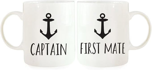 Andaz Press Funny Couples 11 oz Ceramic Coffee Mugs, Captain, First Mate, His and Hers Mugs Set of 2, Valentines Day Coffee Mug for Him and Her, Mr and Mrs Mugs, Couple Mugs for Husband and Wife