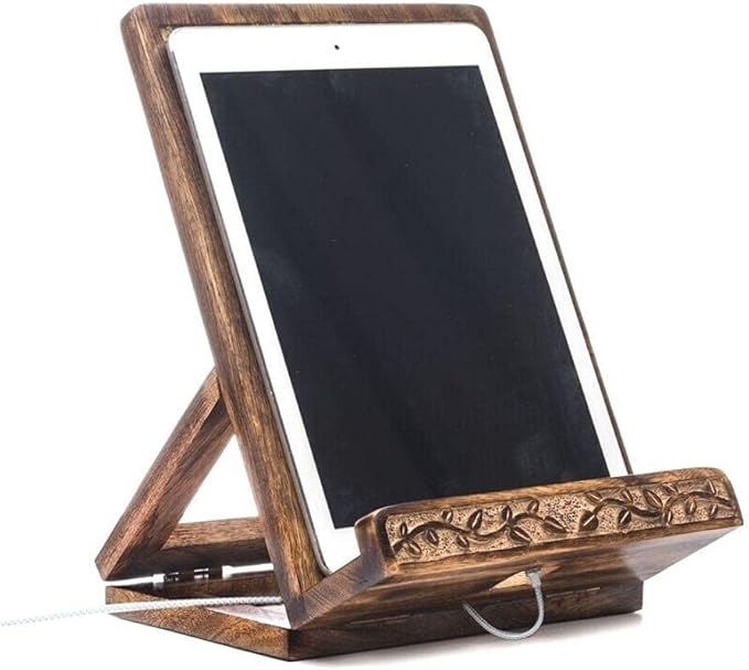 Hand-Carved Tree of Life Cookbook Stand - Adjustable & Foldable Reading Holder/Kitchen/Office/Desk