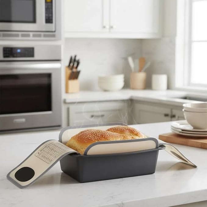 2 PCS Silicone Bread Sling for baking bread 9x5, loaf pan liners,Reusable Silicone Baking Mat with Long Handles, Non Stick, Easy to Transfer bread from loaf pan(Gray)