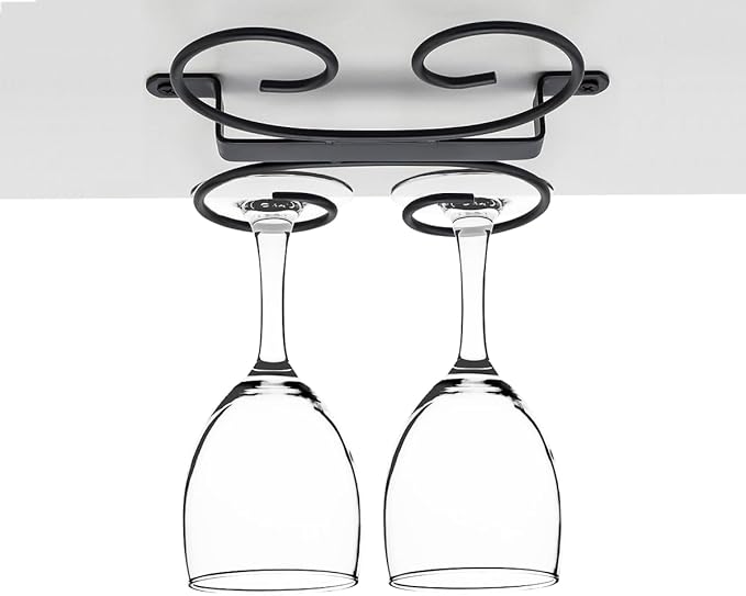 2 pack 9 inch Wine Glasses Rack,Wine Glass Hanger Rack Under Cabinet Cupboard,Stemware Wine Glass Holder 4 Hooks for Kitchen and Bar with 4pcs Screws,Screwdriver