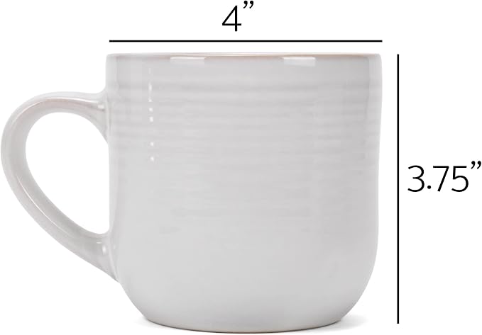Elanze Designs Glossy Reactive Glaze Large 17 Fluid Ounce Everyday Kitchen Food Grade Ceramic Stoneware Coffee Mug Cup with Comfort Curved Handles, Set of 4, Classic White