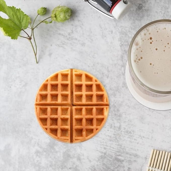 Ceramic Stone Coasters for Drinks Set of 1, Squares Araffe Waffles Round Absorbent Cup Coasters Protection for Coffee Table Kitchen Counter Decor (4 * 4 Inch)
