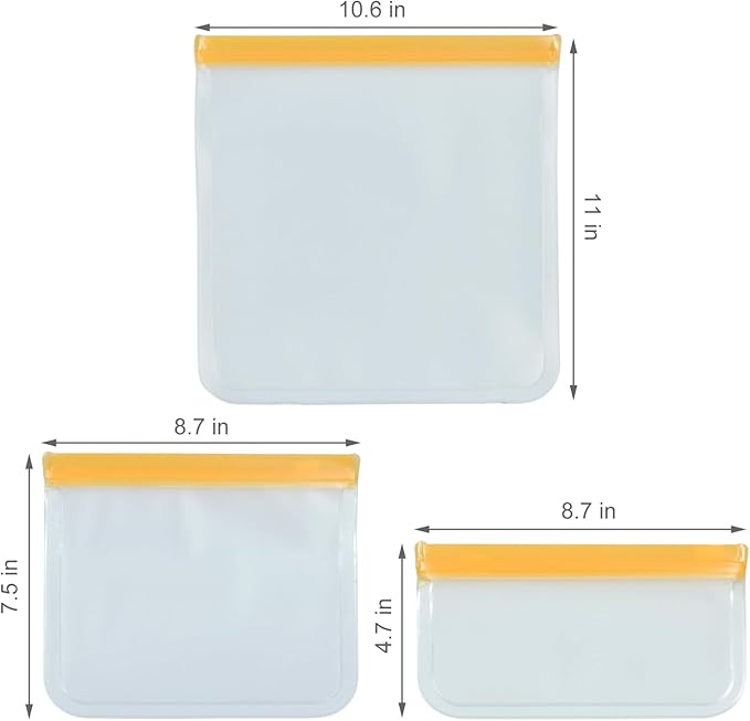 9 Pack Reusable Storage Bags, Thick Leakproof Freezer Bags, Food Storage Containers for Meat, Veggies, Sandwiches, Snacks, Travel, and Home Use (9Pcs-3 Small + 3 Medium + 3 Large)