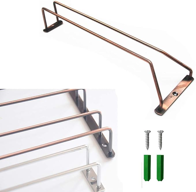 Stemware Wine Glass Hanging Rack Under Cabinet Kitchen Bar Storage Wine Glass Rack Holds up to 8-10 Wine Glass, 13.4 Inch Set of 2, Bronze
