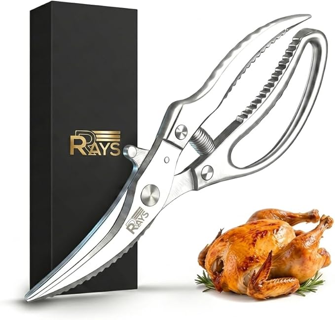 Heavy Duty Poultry Shears – Professional Stainless Steel Kitchen Scissors for Chicken, Turkey, Bone, Meat & Fish – Spring Loaded Spatchcocking Shears – Dishwasher Safe with Safety Lock
