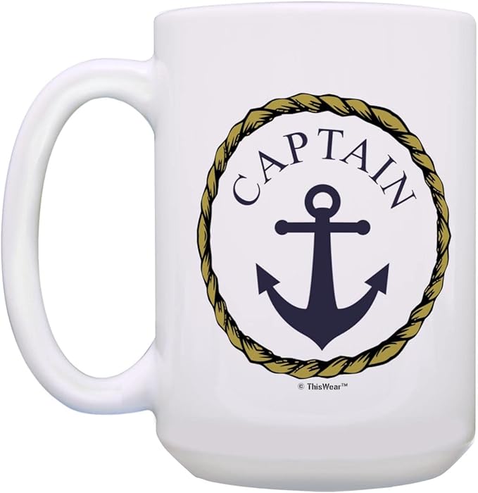 ThisWear Classic Nautical Captain Mug Boat Captain 15oz Ceramic Coffee Mug with Handle
