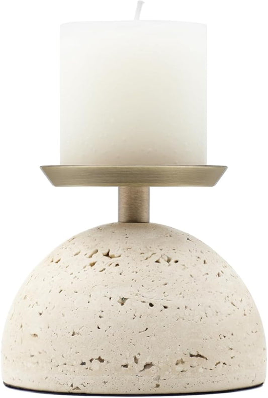 Marble Pillar Candle Holder, Travertine Candle Holder Centerpiece for Cozy Home Décor, Stone Candle Holder Plate Decorative for Coffee Table Decor for Living Room, Dining Table Centerpiece