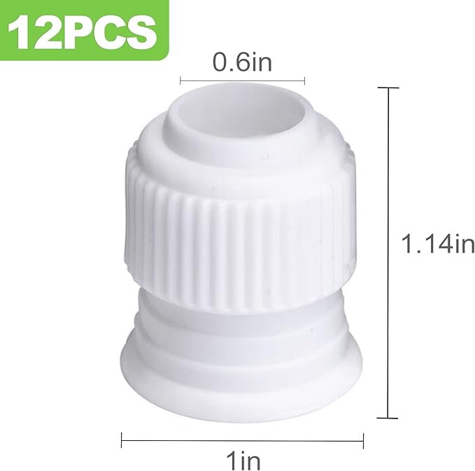 12 Pcs Couplers for Piping Bags, Standard Cake Decorating Icing Couplers, Plastic Coupler Tip Set for Frosting Nozzles, Piping Bag Clips, 1.2 x 1 Inch