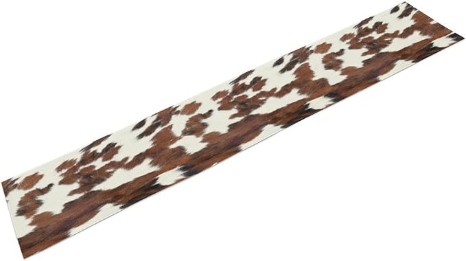 Cow Skin Print Table Runner, Cotton Linen Rustic Cottage Country Farm Animal Fur Skin Pattern Western Style Brown Cowhide Print Dinner Runner for Home Kitchen Dining Table Decoration 13x60 in