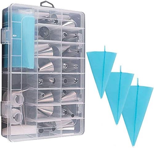 39PCS Piping Bags and Tips Set with Storage Case, Icing Tips, Large Piping Nozzles, Couplers, Silicone Pastry Bags, Flower Nails, Icing Smoother, Baking Decoration Tools for Cake Cookies