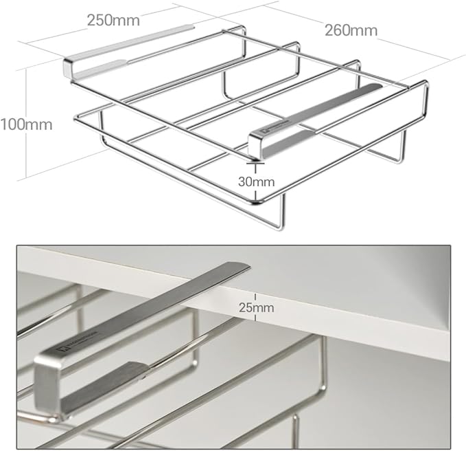 WAGENSTEIGER Stainless Steel Under/Over Cabinet Cutting Board and Kitchen Towel Rack – Space-Saving Rack for Countertop and Cabinet Door Storage, Chopping Board Holder (One-Layer)