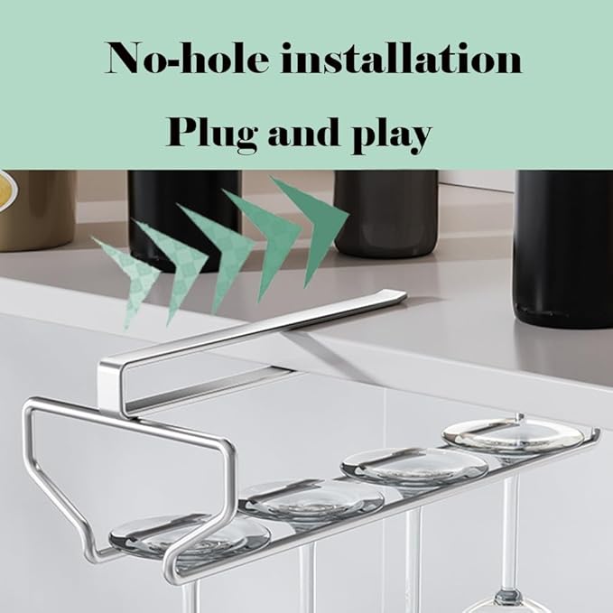 Wine Glass Rack Under Cabinet, Hanging Stemware Rack, Wine Glass Holder, Wine Glasses Storage Hanger Organizer, for Kitchen Bar(Silver)