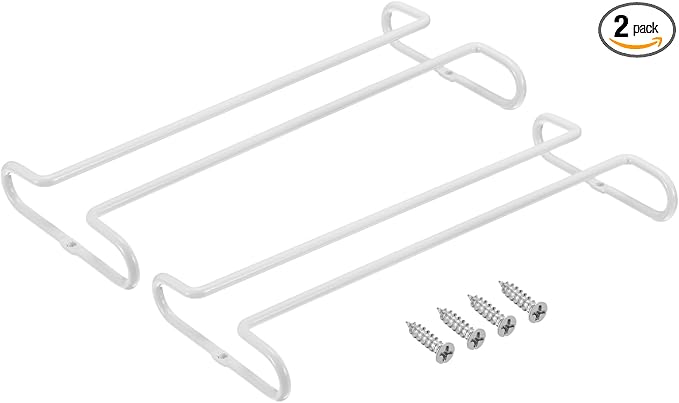 uxcell Wine Glass Rack Under Cabinet, 2Pcs 10-Inch Stemware Wine Glass Hanging Rack Stainless Steel Wine Glass Organizer Storage Hanger for 5mm Stemware Column, White