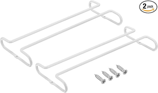 uxcell Wine Glass Rack Under Cabinet, 2Pcs 10-Inch Stemware Wine Glass Hanging Rack Stainless Steel Wine Glass Organizer Storage Hanger for 5mm Stemware Column, White