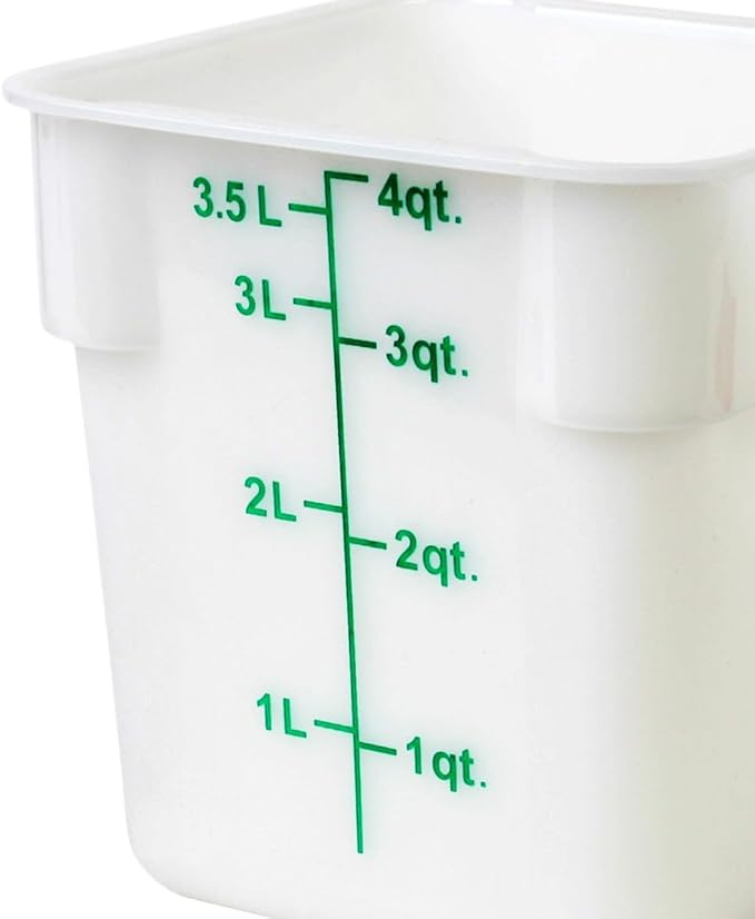 TrueCraftware- 4 Quart White Square Food Storage Container Polypropylene- Commercial Reusable Food Container Canister with Measurement Markings for Meal Prep Pantry Kitchen