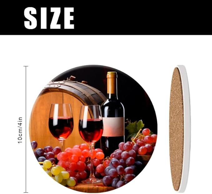 1 Pcs Coffee Cup Coasters for Drinks, Bottle of Red Wine Round Absorbent Non-Slip Ceramic Stone Cork Coasters for Kitchen Living Room Office Decoration Bar (4 * 4 Inch)