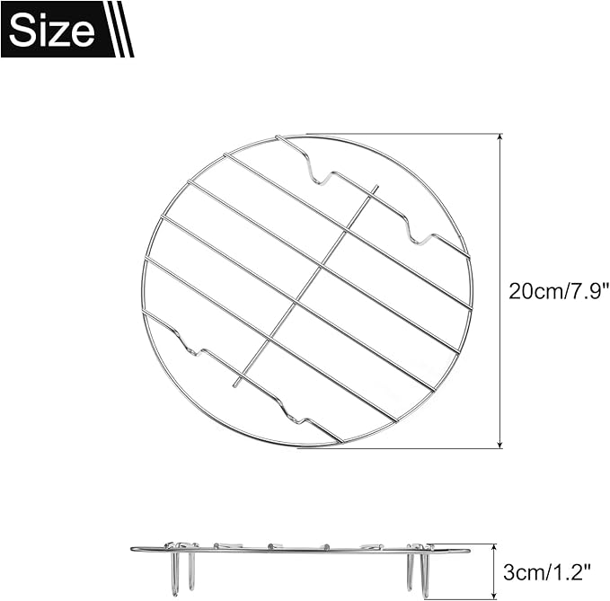 uxcell 3pcs Round Cooking Rack 7.9" Dia Stainless Steel Wire Cooling Steamer Rack for Baking Canning Cooking Roasting Cooling Grilling Drying, Silver Tone (1.2" Tall)
