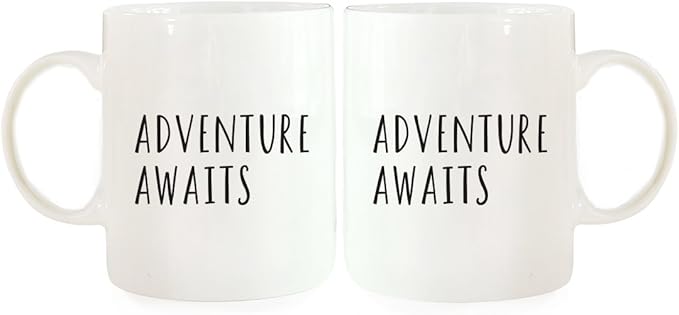 Andaz Press Funny Couples 11 oz Ceramic Coffee Mugs, Adventure Awaits, His and Hers Mugs Set of 2, Valentines Day Coffee Mug for Him and Her, Mr and Mrs Mugs, Couple Mugs for Husband and Wife